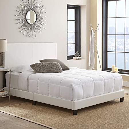 Boyd Sleep Montana Upholstered Platform Bed Frame with Headboard: Faux Leather, White, Full
