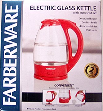 Farberware Electric Glass Kettle 1.7-Liter~Red