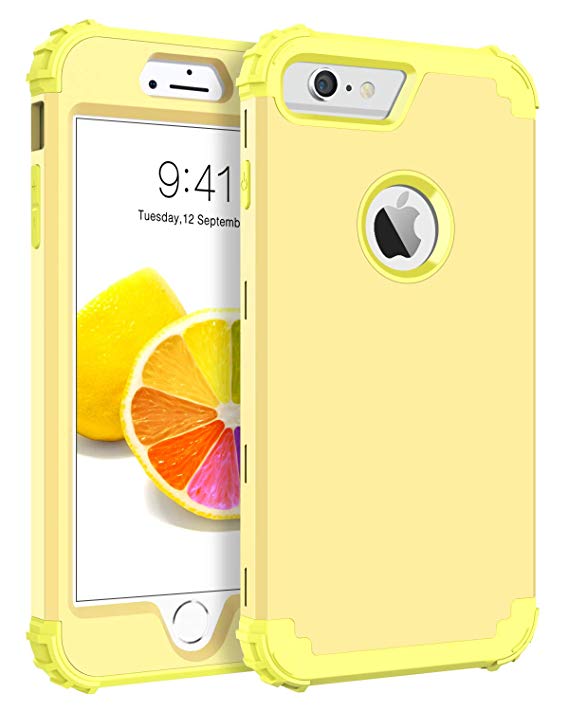 iPhone 6S Plus Case, iPhone 6 Plus Case, BENTOBEN Heavy Duty Rugged Shockproof 3 in 1 Hybrid Hard PC Soft Silicone Bumper Protective Phone Case for iPhone 6S Plus/iPhone 6 Plus 5.5 Inch, Yellow Lemon