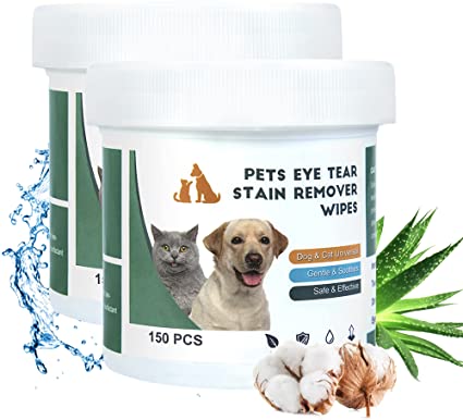 QUTOP 300 Pads Dog Eye Wipes, Small Pet Cleaner & Grooming Wipes for Dogs & Cats, Natural Dog Wipes for Cleaning Face, Eye, Paws and Body, Ideal for Home or Travel