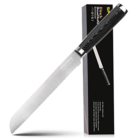 SPEVORIX Bread Knife 8 Inch Serrated Slicer Stainless Steel for Home Kitchen or Restaurant with Gift Box