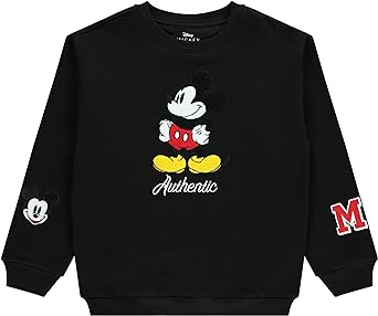 Ladies Mickey Mouse Fashion Sweatshirt Crewneck - Chenille Patch & Embroidery Sleeve - Mickey & Minnie Sweatshirt