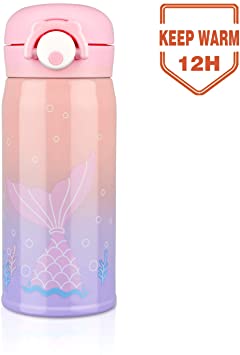 Mermaid Water Bottle for Kids, Thermoses Stainless Steel Water Bottle Vacuum Insulated Water Flask Gift for Girls, Mermaid Drink Bottle (Pink)