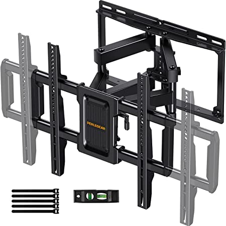 Perlegear Telescopic Support TV Wall Mount for Most 40–82 inch TVs, Preassembled InstaMount Front Support, Full-Motion TV Mount with Swivel, Tilt, Extension, Leveling, Max VESA 600x400mm, Up to 100lbs