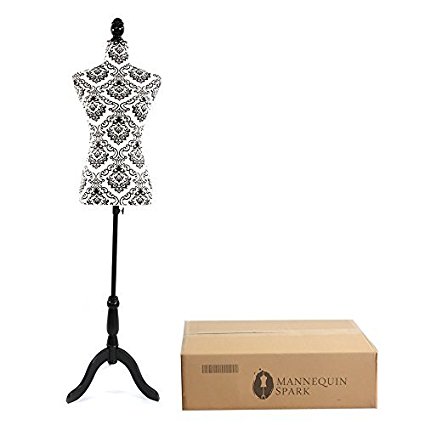 Bonnlo Female Dress Form Pinnable Mannequin Body Torso with Wooden Tripod Base Stand (6, Black Pattern)