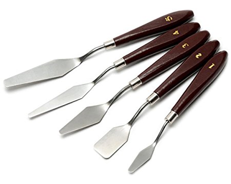 YOUSHARES 5pcs Palette Knife Set - Stainless Steel Paint Mixing Scraper with Sturdy Wooden Handle