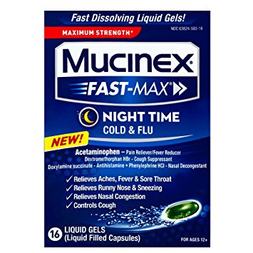 Mucinex Fast-Max Liquid Gels for Nighttime Cold/Flu, 16 Count