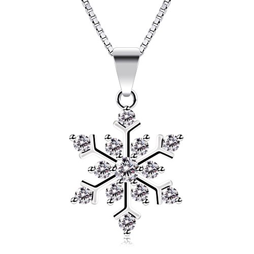 B.Catcher Sterling Silver Sparking Cubic Zirconia Snowflake Pendant Necklace, 18"