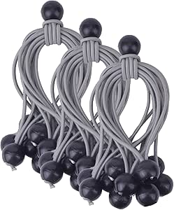 DEDC 50PCS Bungee Balls Grey 6inch, Marquee Toggles Heavy Duty, Tarp Bungee Cords, Canopy Tarp Tie-Downs Straps, Elastic Ties for Pavilions Camping Tents Cargo Tarpaulins Banner