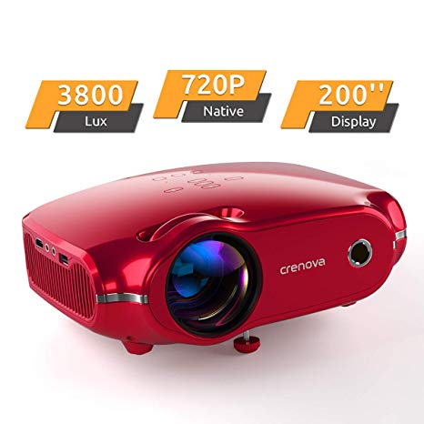 Crenova Mini Projector, Native 720P LED Video Projector, Upgraded 3800 Lux Portable HD Home Theater Projector with 200" Projection Size, Compatible with HDMI/VGA/AV/USB/TF SD Card