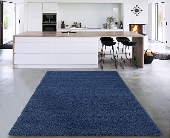 Sweethome Stores Cozy Collection Plush Luxurious Solid Navy Solid Design (5' X 7') Shag Living Room & Bedroom Area Rug
