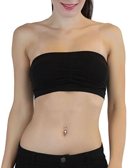 ToBeInStyle Women's Stretchy Ruched Banduea Tube Bra with Removable Padding