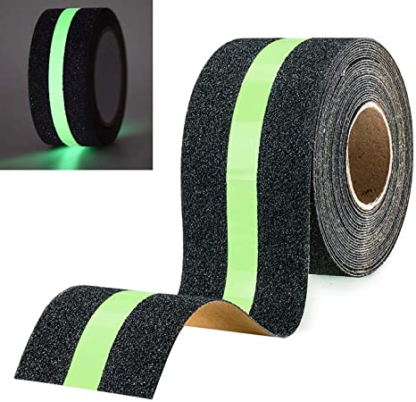 Hyber&Cara Anti Slip Grip Tape Glowing in Dark, Non Slip Adhesive Stair Treads, High Traction Safety Tape for Stairs Steps Decking Indoor & Outdoor, 50mm x 5m
