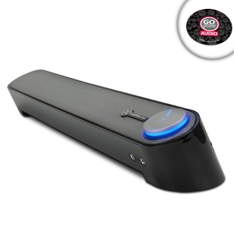 GOgroove UBR USB Soundbar Computer Speaker with Angled Audio Design , Built-in 3.5mm Headphone   Microphone Jack & One Button Control- Works with Alienware Alpha , CybertronPC Borg-Q , ASUS ROG & More