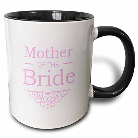 3dRose Mother of the Bride in Pink Wedding Part of Matching Marriage Party Ceremony Set Fancy Swirls Two Tone Black Mug, 11 oz, Black/White
