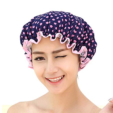 Rose Dots Shower Cap, Double-layer Waterproof Bath Hat for Women