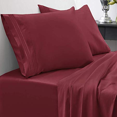 1800 Thread Count Sheet Set – Soft Egyptian Quality Brushed Microfiber Hypoallergenic Sheets – Luxury Bedding Set with Flat Sheet, Fitted Sheet, 2 Pillow Cases, California King, Burgundy