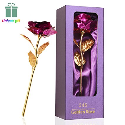 Mothers Day Gifts, Purple Rose Flower Present 24K Golden Foil with Luxury Gift Box Great Gift Idea for Valentine's Day, Mother's Day, Thanksgiving Day, Christmas, Birthday, Anniversary