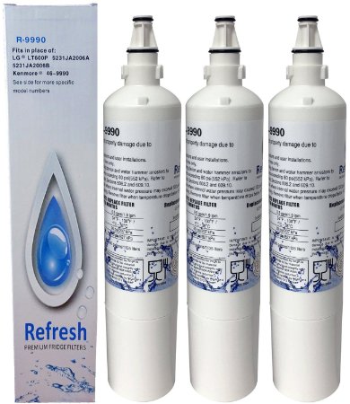 Refresh LG 5231JA2006A, LG 5231JA2006B, LG LT600P 3 PACK Water Filter Replacement - Also fits Kenmore 46-9990, 9990, 469990
