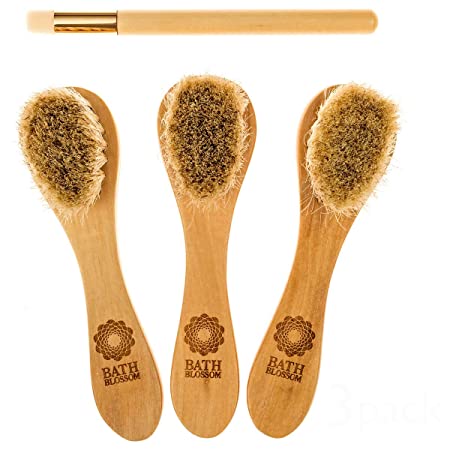 Bath Blossom Face Cleansing Brush for Facial Exfoliation - Skin Cleaning Scrub Scrubber Brush - Natural Bristles Exfoliating Face Brushes for Dry Brushing and Scrubbing - Suitable for Men and Women