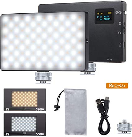 LituFoto N126 LED Video Light Mini Film Lighting Camera Light 126pcs Bi-Color Beads OLED Display Screen with Built-in Lithium Battery for Video Shooting on Cameras and Smartphones