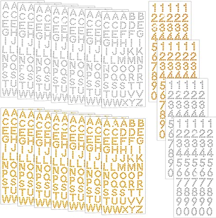 18 Sheets Rhinestone Alphabet Letter and Number Glitter Stickers Gemstone Border Stickers Self-Adhesive Graduation Cap Decorations 26 Letters DIY Decoration (Silver and Gold Letters and Numbers)