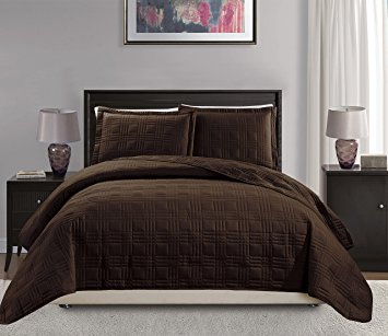 Mk Collection King/California king over size 118"x106" 3 pc Geo Bedspread Bed-cover Quilted Embroidery solid Coffee/Choclate Brown New