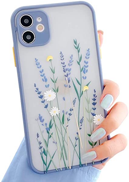 Ownest Compatible with iPhone 11 Case for Clear Flowers Pattern Frosted PC Back 3D Floral Girls Woman and Soft TPU Bumper Protective Silicone Slim Shockproof Case for iPhone 11-Purple