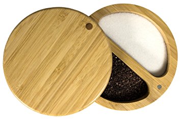 Totally Bamboo Salt Keeper Duet, Bamboo Container With Magnetic Lid For Secure Storage, Two Compartments For Salt & Spices