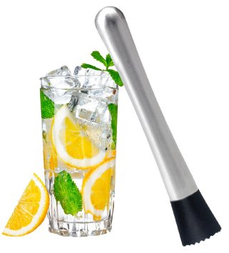 Ouddy Stainless Steel Cocktail Muddler, Drink Muddler - Grooved Nylon Head - Lifetime Guarantee