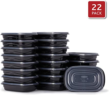 Rubbermaid 2108383 TakeAlongs Food Storage Containers, Set of 22 (44 Pieces Total) | for Meal Prep, Lunch for Adults & Kids | Reusable & Stackable, 4-Cup, 22-Pack, Black