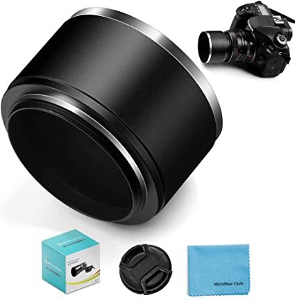 58mm Tele Metal Screw-in Lens Hood Sunshade with Centre Pinch Lens Cap for Canon Nikon Sony Pentax Olympus Fuji Sumsung Leica Standard Thread Lens  Cleaning Cloth