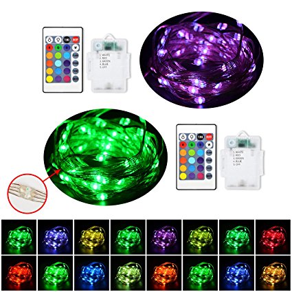 [Multicolor RGB]2018 UPGRADED LED String Lights with Remote Control,UNIFUN 16.4ft LEDs Battery Operated Fairy Lights Super Soft Copper Wire Decorative Lights for Indoor/Outdoor,Bedroom,Garden(2 Pack)