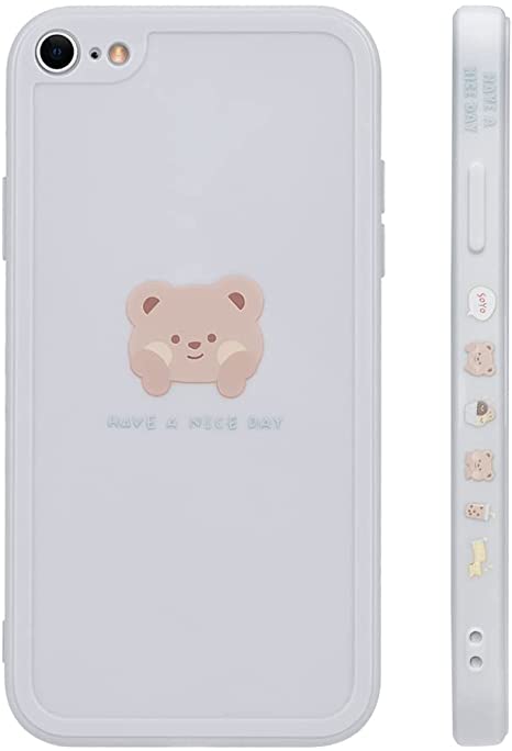 Ownest Compatible with iPhone 7/8 Case Cute Painted Design White Luck Bear for Women Girls Fashion Slim Soft Flexible TPU Rubber for iPhone 7/8-Gray