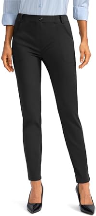 Rammus Women's Fleece Lined Dress Pants with Pockets Warm Winter Pants Cold Weather Skinny Slacks for Casual Work