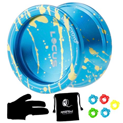 MAGICYOYO Responsive Beginners Yoyo Ball Bearing V6 LOCUS Aluminum YoYo for Kids Learners with Bag Glove 5 Strings (Blue   Yellow)