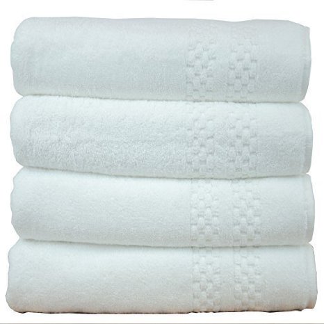 Bare Cotton Checkered Turkish Cotton Bath Towels, Set of 4, White