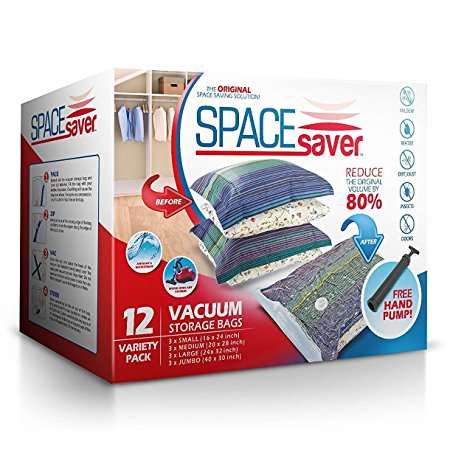 SpaceSaver Premium Vacuum Storage Bags (Lifetime Replacement Guarantee) Variety Pack (3 x Small, Medium, Large & Jumbo) 80% More Storage Than Other Brands! Free Hand-Pump For Travel!