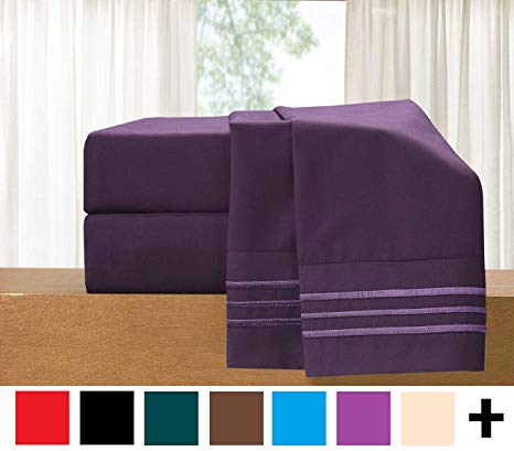 Elegant Comfort Luxury 4-Piece Bed Sheet Set 1500 Thread Count Egyptian Quality Wrinkle,Fade and Stain Resistant Deep Pocket, HypoAllergenic, Queen, Eggplant Purple