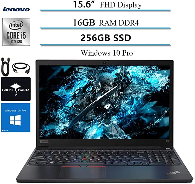 2020 Lenovo ThinkPad E15 15.6” FHD Business Laptop Computer, 10th gen Intel i5-10210U (up to 4.20GHz,Beat i7-8550u), 16GB RAM, 256GB SSD, WiFi HDMI Win10 Pro w/Ghost Manta Accessories