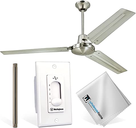 Westinghouse Ceiling Fan with Wall Control, Rod and Wholesale Home Cloth, Jax Industrial Ceiling Fan 56 Inch for Bedroom Home Living Décor (Brushed Nickel)
