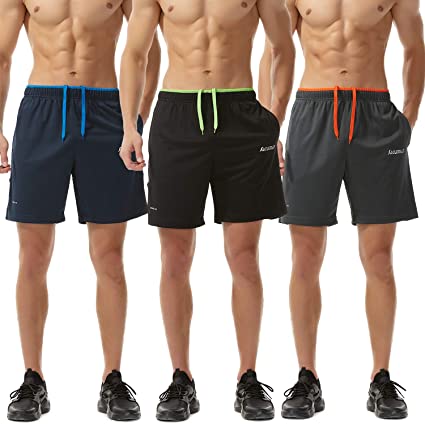 SACUIMAN Men's 7" Gym Shorts with Pockets,Quick Dry Workout Athletic Shorts for Running,Basketball,Reflective Mark