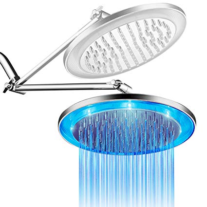 HotelSpa Giant 10" Rainfall Color-Changing LED Shower Head and FREE 11 Inch Solid Brass Height/Angle Adjustable Extension Arm