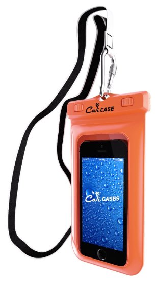 Floating Waterproof Case Pouch, CaliCase® [Universal] [Orange] - Perfect for Boating / Kayaking / Rafting / Swimming, Dry Bag Protects your Cell Phone and valuables - IPX8 Certified to 100 Feet
