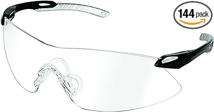 Delta Plus WEL15420BKCL Sporty Aerodynamic Wraparound Design Safety Glasses, Clear Lens, Black Temples, One Size