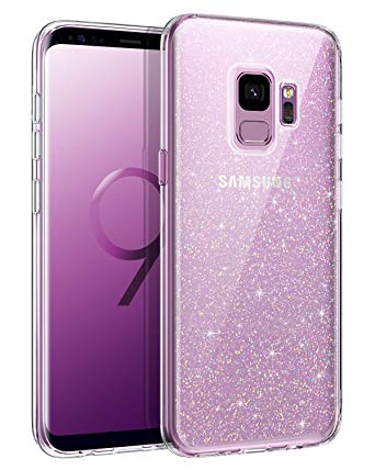 BENTOBEN Glitter for Galaxy S9 Case, Transparent Slim Soft TPU Bling Sparkle Shock Absorbing Bumper Protective Phone Cases Cover for Samsung Galaxy S9 (5.8”) 2018 Release Clear Glitter