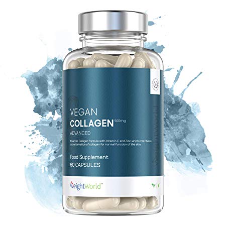 Vegan Collagen Advanced - 500mg Plant Based Collagen Powder Capsules Plus Hyaluronic Acid, Vitamin C & E, Zinc - UK Made Vegan Collagen for Skin, Hair & Nails Boost - 60 Tablets - WeightWorld
