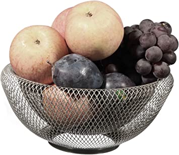 Metal Wire Fruit Basket,Large Round Storage Baskets for Bread,Fruit,Snacks,Candy,Households Items.Fashion Fruit Bowl Decorate Living Room, Kitchen, Countertop,Silver By Cq acrylic