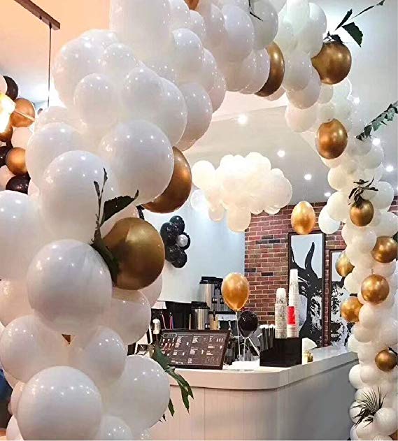 Big White and Gold Balloon Garland Arch Kit - Perfect Ballons for Baby or Wedding Shower Party Decorations - Giant White and Gold Baloon Arch Kits Wall