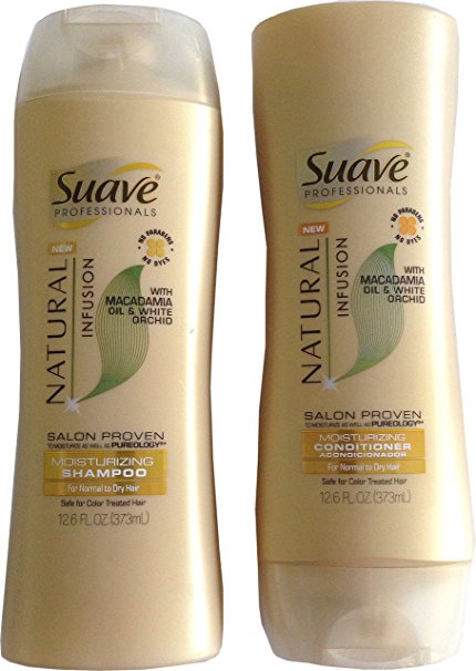 Suave Professionals Natural Infusion with Macadamia Oil & White Orchid Moisturizing Bundle: Shampoo and Conditioner 12.6oz